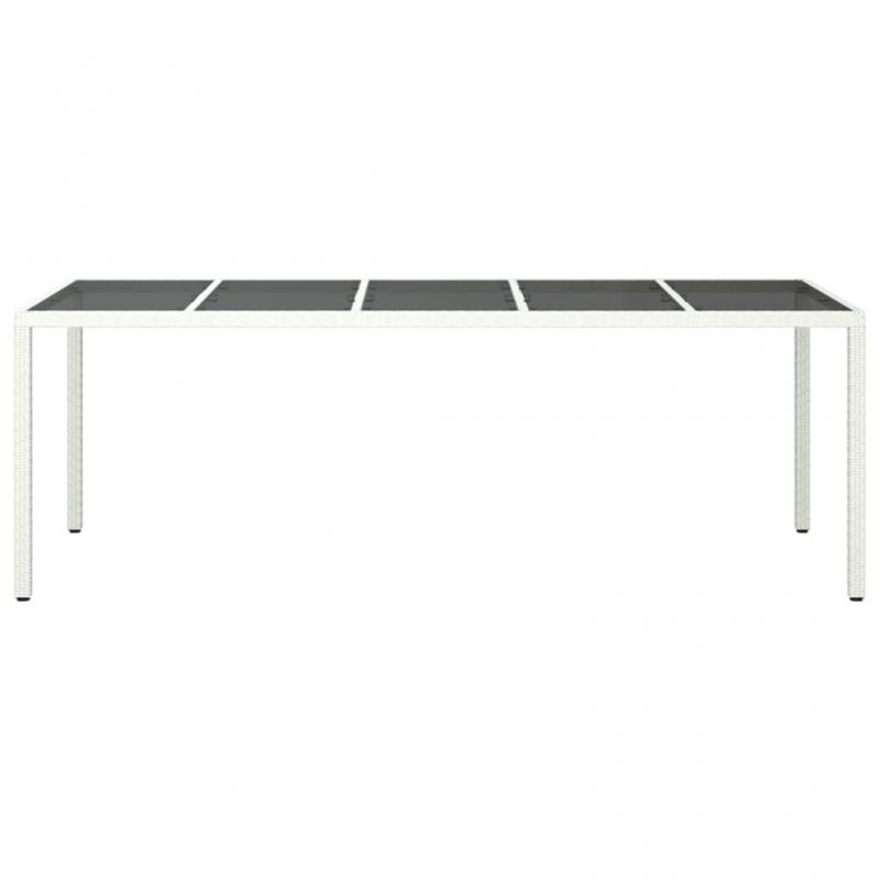 Spisebord til havehrdet glas 250x100x75 cm hvid kunstrattan og , hemmetshjarta.dk