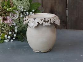 Chic Antique Vase m. blondekant H13/Ø14 cm creme , hemmetshjarta.dk