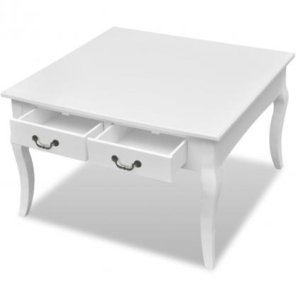 Sofabord klassisk 80x80x50 cm med 4 skuffer hvid , hemmetshjarta.dk