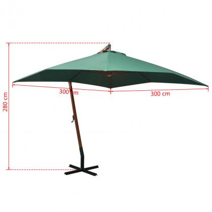 Frithngende parasol med trstang 300x300 cm grn , hemmetshjarta.dk