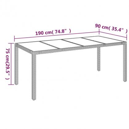 Spisebord til have med glasplade gr 190x90x75 cm kunstrattan , hemmetshjarta.dk