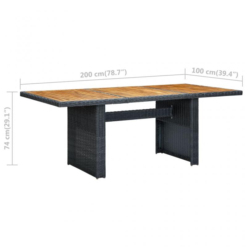 Spisebord til have 200x100x74 cm gr syntetisk rattan og massivt akacietr , hemmetshjarta.dk