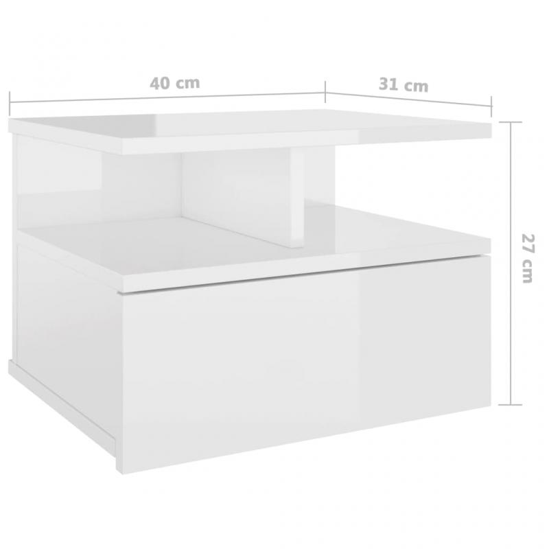 Sengebord svvende 40 x 31 x 27 cm hvid hjglans , hemmetshjarta.dk
