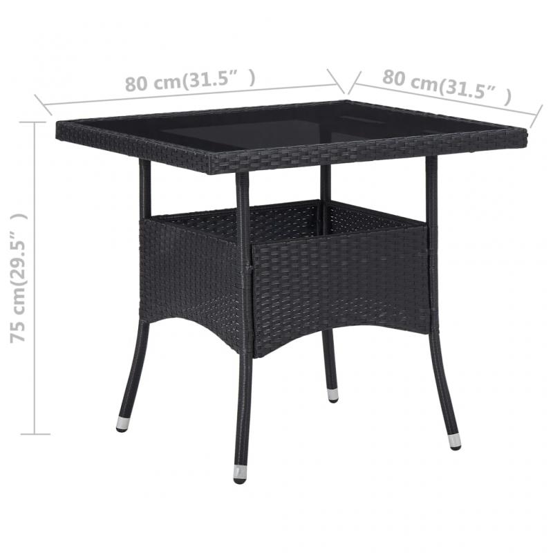 Spisebord til have med glasplade 80x80x75 cm sort kunstrattan , hemmetshjarta.dk