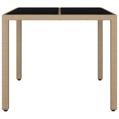 Spisebord til havehrdet glas 90x90x75 cm beige kunstrattan , hemmetshjarta.dk