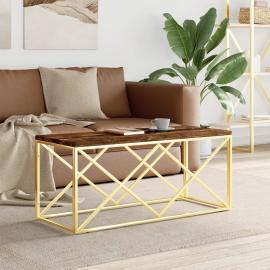 Sofabord rustfrit stål guld og massivt genbrugstræ 110x45x45 cm , hemmetshjarta.dk