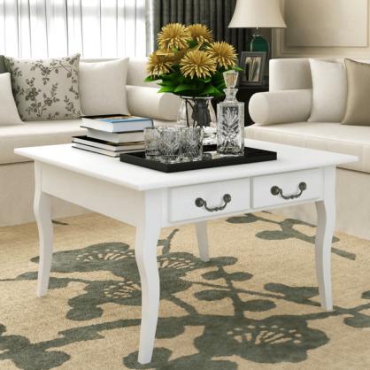 Sofabord klassisk 80x80x50 cm med 4 skuffer hvid , hemmetshjarta.dk