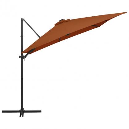 Frithngende parasol med stang og LED terracotta 250x250 cm , hemmetshjarta.dk
