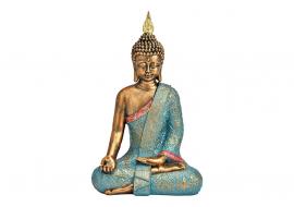 Dekoration Buddha guld turkis polyresin (B/H/D) 19x30x11cm , hemmetshjarta.dk