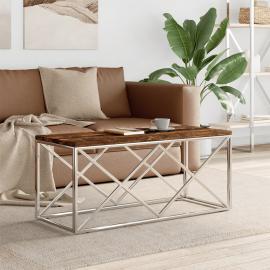 Sofabord rustfrit stål sølv og massivt genbrugstræ 110x45x45 cm , hemmetshjarta.dk