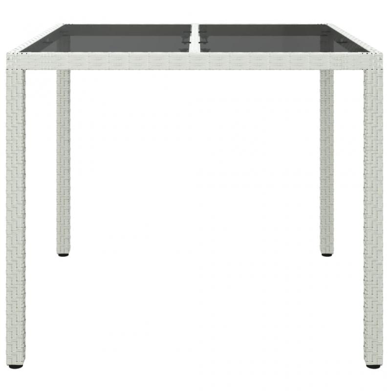 Spisebord til havehrdet glas 90x90x75 cm og kunstrattan hvid , hemmetshjarta.dk