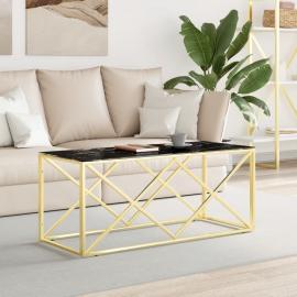 Sofabord rustfrit stål guld og hærdet glas 110x45x45 cm , hemmetshjarta.dk
