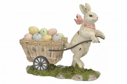 A Lot Decoration - Pskedekoration Hare drar Egg Vogn Polyresin 23x9x20cm , hemmetshjarta.dk