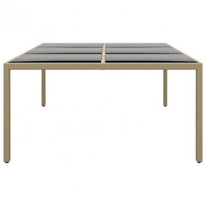 Spisebord til havehrdet glas 200x150x75 cm og syntetisk rattan beige , hemmetshjarta.dk