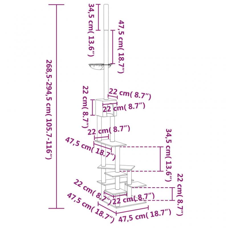 kradsetr fra gulv til loft 268,5-294,5 cm mrkegr , hemmetshjarta.dk