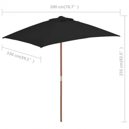 Parasol med trstang 150x200 cm sort , hemmetshjarta.dk