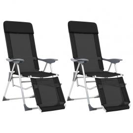 Campingstole foldbare 2 stk med fodstøtte tekstilen sort , hemmetshjarta.dk