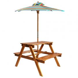 Picnicbord til børn med parasol 79x90x60 cm massivt akacietræ , hemmetshjarta.dk