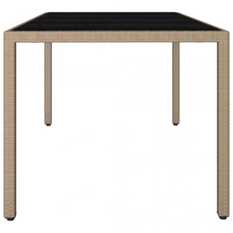Spisebord til havehrdet glas 190x90x75 cm beige kunstrattan , hemmetshjarta.dk