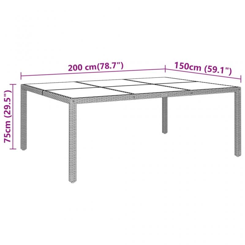 Spisebord til havehrdet glas 200x150x75 cm og syntetisk rattangr , hemmetshjarta.dk