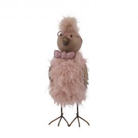Birta, fugl, i lyserød fjerkjole H30 cm, stor , hemmetshjarta.dk