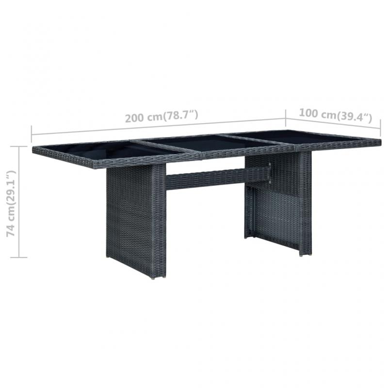 Spisebord til havehrdet glas 200x100x74 cm mrkegr kunstrattan , hemmetshjarta.dk