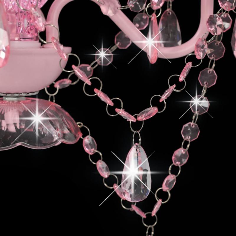 Lysekrone med perler pink rund 3 x E14 , hemmetshjarta.dk