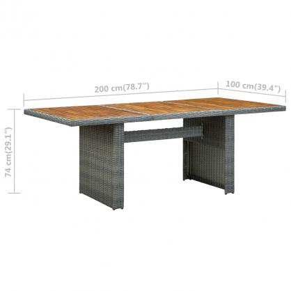 Spisebord til have 200x100x74 cm lysegr kunstrattan og massivt akacietr , hemmetshjarta.dk