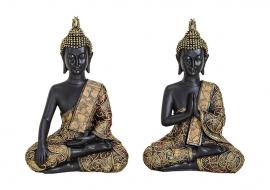 Dekoration Buddha sort guld polyresin 2-pack (B/H/D) 14x 21x7 cm , hemmetshjarta.dk