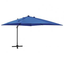 Frithængende parasol med stang og LED azurblå 300 cm , hemmetshjarta.dk