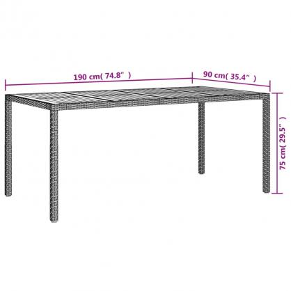 Spisebord til have 190x90x75 cm kunstrattan og akacietr gr , hemmetshjarta.dk