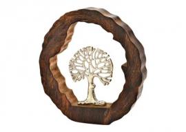 Dekorativt træ i metal i en cirkel af mangotræ (B/H/D) 25x25x4cm , hemmetshjarta.dk