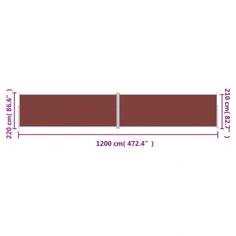 Udtrkkeligt sidemarkise til terrasse brun 220x1200 cm dobbelt , hemmetshjarta.dk