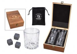 Luksus whiskysæt trækasse 8 basaltsten 1 pose 4 glas (B/H/D) 20x10x29cm , hemmetshjarta.dk