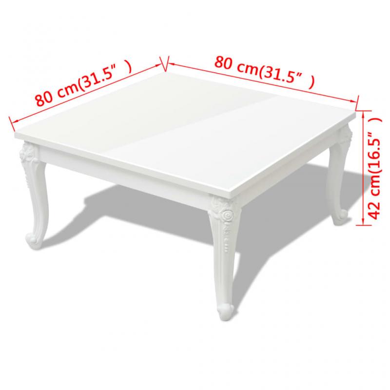 Sofabord klassisk 80x80x42 cm hvid hjglans , hemmetshjarta.dk