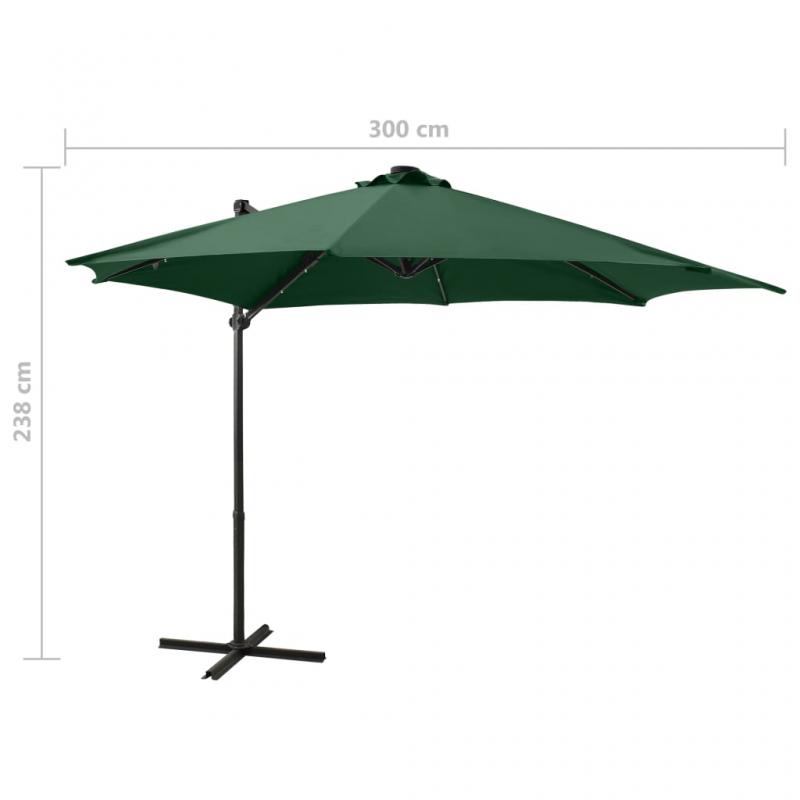 Frithngende parasol med stang og LED grn 300 cm , hemmetshjarta.dk