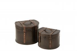 Dekorative kufferter Halvrunde træbrune 2-pack 35x30x27 , hemmetshjarta.dk