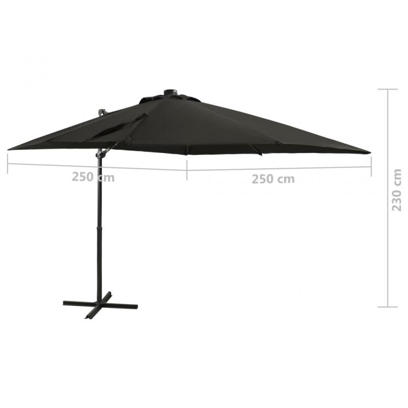 Frithngende parasol med stang og LED sort 250 cm , hemmetshjarta.dk