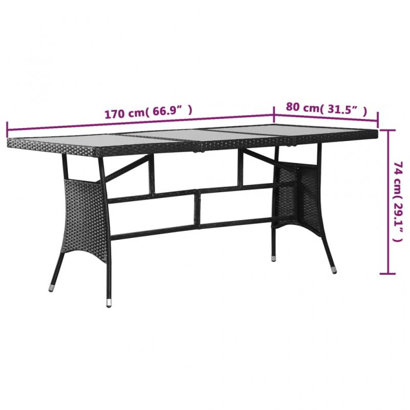 Spisebord til have 170x80x74 cm sort kunstrattan , hemmetshjarta.dk
