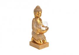 Dekoration Buddha guld fyrfadsstage polyresin (B/H/D) 13x37x14cm , hemmetshjarta.dk
