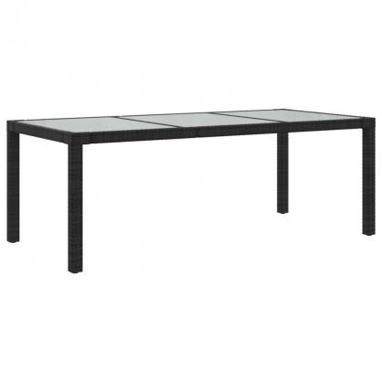 Spisebord til havehrdet glas 190x90x75 cm og kunstrattan sort , hemmetshjarta.dk