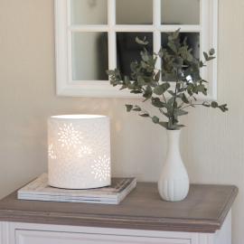 Bordlampe Porcelæn Ovale Blomster Hvid (B/H/D) 18x20x10cm uden pære , hemmetshjarta.dk