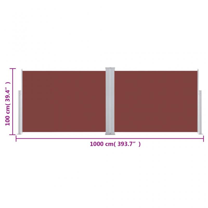 Udtrkkeligt sidemarkise til terrasse brun 100x1000 cm dobbelt , hemmetshjarta.dk