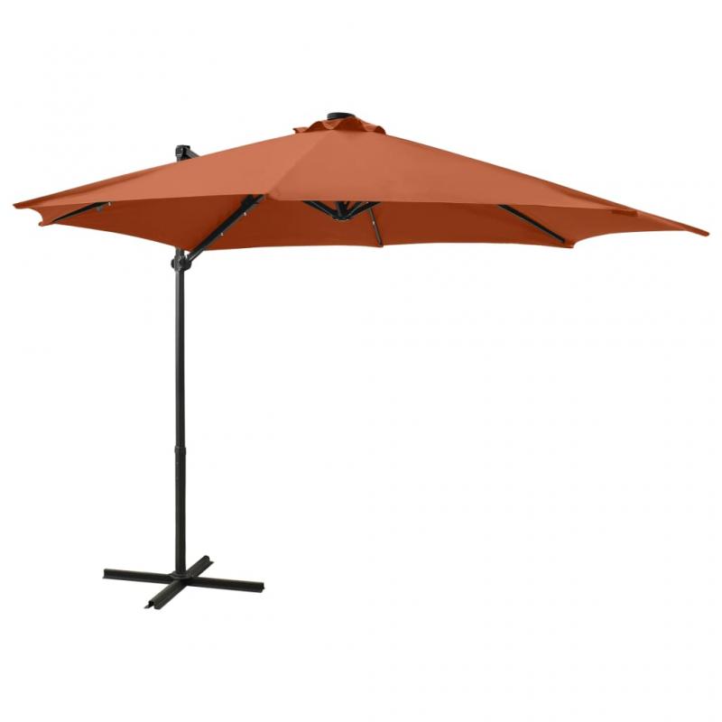 Frithngende parasol med stang og LED terracotta 300 cm , hemmetshjarta.dk