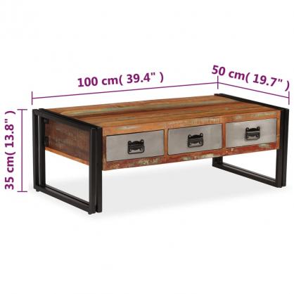Sofabord 100x50x35 cm med 3 skuffer massivt genbrugstr , hemmetshjarta.dk