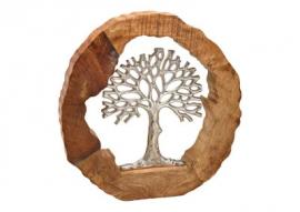 Dekorativt træ i metal i mangotræ cirkulært brunt, sølv (B/H/D) 46x48x7cm , hemmetshjarta.dk