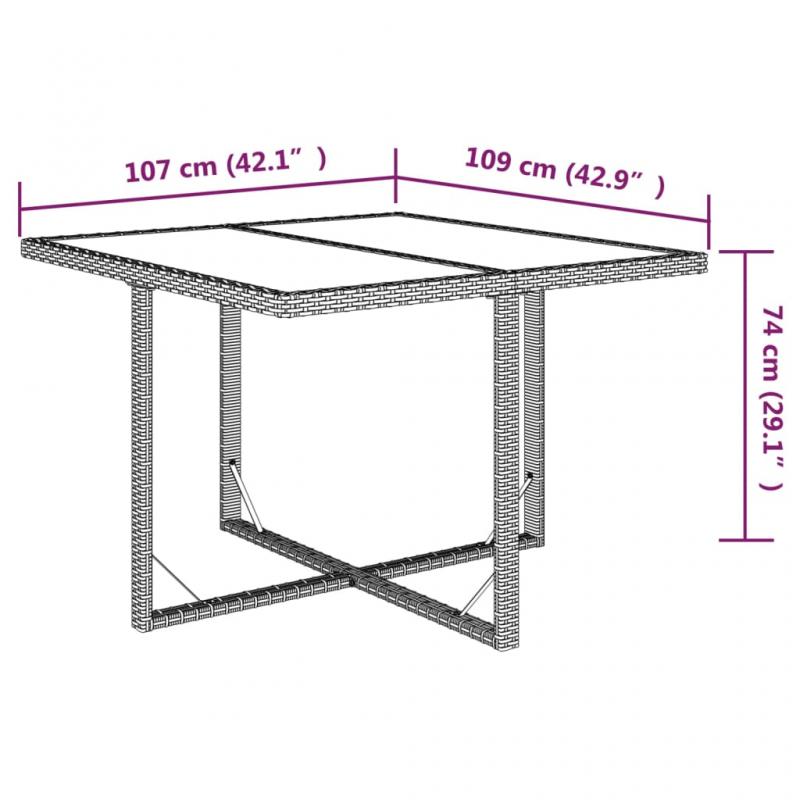 Spisebord til have 109x107x74 cm brun kunstrattan og glas , hemmetshjarta.dk