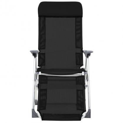 Campingstole foldbare 2 stk med fodsttte tekstilen sort , hemmetshjarta.dk