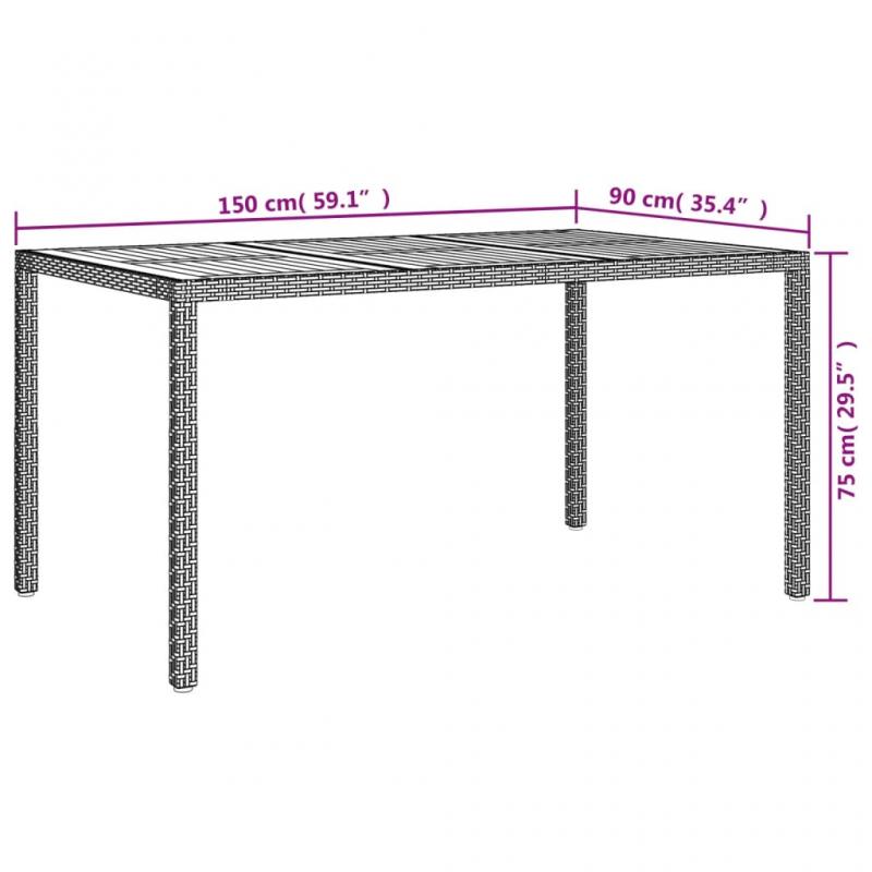 Spisebord til have 150x90x75 cm kunstrattan og grt akacietr , hemmetshjarta.dk