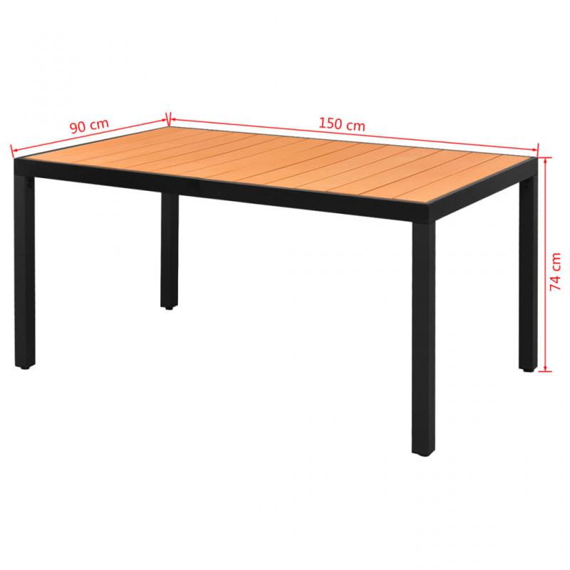 Spisebord til have 150x90x74 cm brunt aluminium og WPC , hemmetshjarta.dk